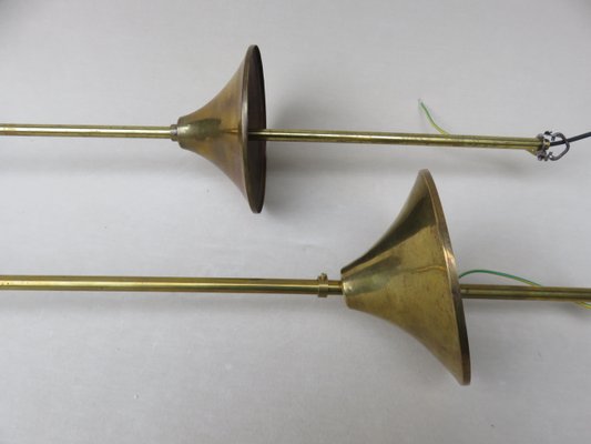 Art Deco Brass and Glass Ceiling Lamps, 1920s, Set of 2-EY-594474