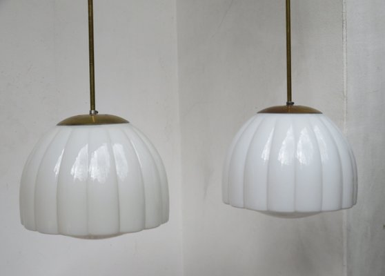 Art Deco Brass and Glass Ceiling Lamps, 1920s, Set of 2-EY-594474