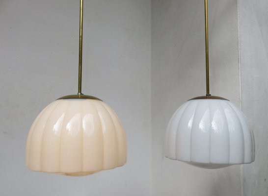 Art Deco Brass and Glass Ceiling Lamps, 1920s, Set of 2-EY-594474