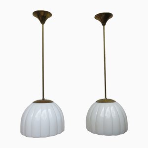 Art Deco Brass and Glass Ceiling Lamps, 1920s, Set of 2-EY-594474