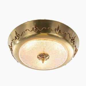 Art Deco Brass and Glass Flush Mount, 1930s-DEK-1111550