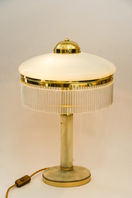 Art Deco Brass and Marble Table Lamp with Opal Glass Shade and Glass Sticks, 1920s-SPD-1797946