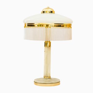 Art Deco Brass and Marble Table Lamp with Opal Glass Shade and Glass Sticks, 1920s-SPD-1797946