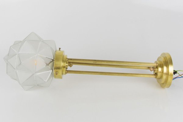 Art Deco Brass and White Frosted Glass Pendant Light-KEG-741298