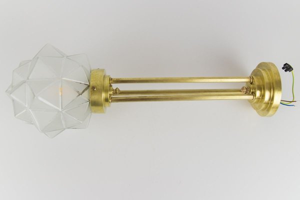 Art Deco Brass and White Frosted Glass Pendant Light-KEG-741298