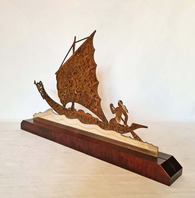 Art Deco Brass Boat Sculpture by L. Gerfaux-AWH-958951