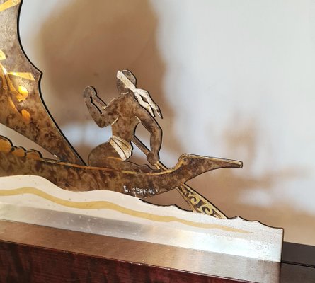 Art Deco Brass Boat Sculpture by L. Gerfaux-AWH-958951