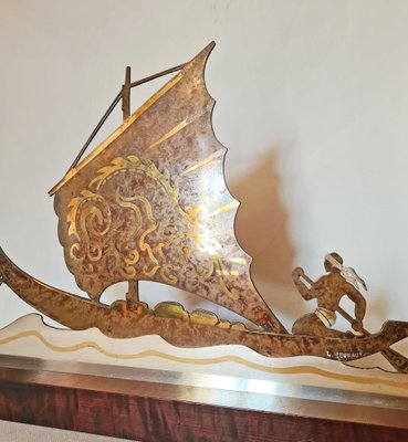 Art Deco Brass Boat Sculpture by L. Gerfaux-AWH-958951