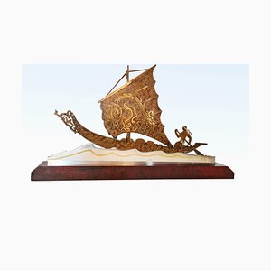 Art Deco Brass Boat Sculpture by L. Gerfaux-AWH-958951