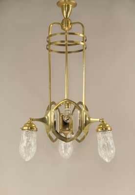 Art Deco Brass Chandelier with Lead Crystal Shades, 1920s-KDB-1823840