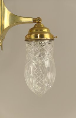 Art Deco Brass Chandelier with Lead Crystal Shades, 1920s-KDB-1823840