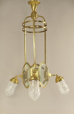 Art Deco Brass Chandelier with Lead Crystal Shades, 1920s-KDB-1823840