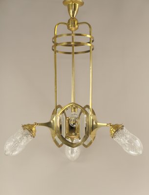 Art Deco Brass Chandelier with Lead Crystal Shades, 1920s-KDB-1823840