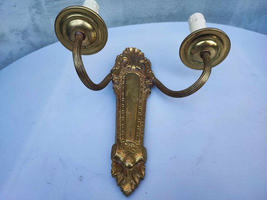 Art Deco Brass Double Wall Lamp, 1940s-CAQ-2040501