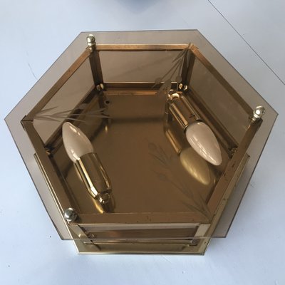 Art Deco Brass Glass Ceiling Lamp, 1960s-WQQ-1297518