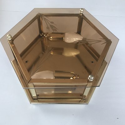 Art Deco Brass Glass Ceiling Lamp, 1960s-WQQ-1297518