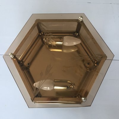 Art Deco Brass Glass Ceiling Lamp, 1960s-WQQ-1297518