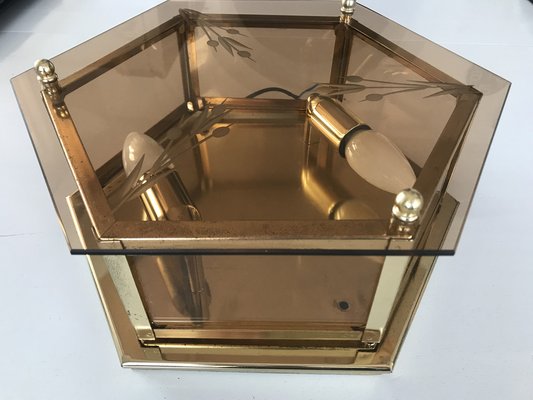 Art Deco Brass Glass Ceiling Lamp, 1960s-WQQ-1297518