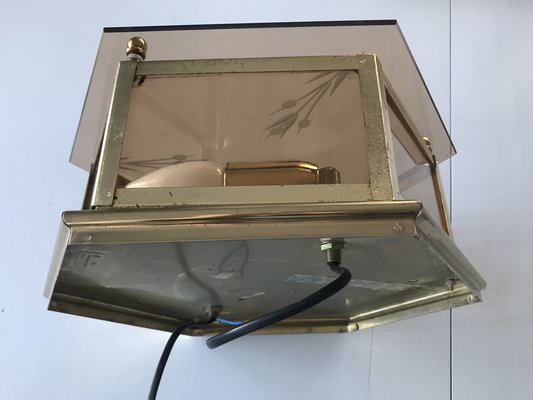 Art Deco Brass Glass Ceiling Lamp, 1960s-WQQ-1297518