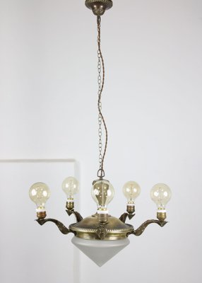 Art Deco Brass & Glass Chandelier-HGJ-1170117