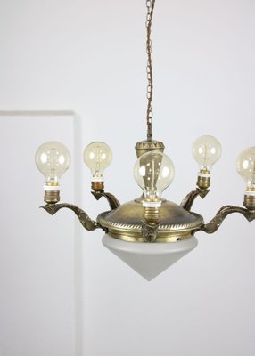 Art Deco Brass & Glass Chandelier-HGJ-1170117