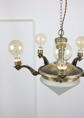 Art Deco Brass & Glass Chandelier-HGJ-1170117