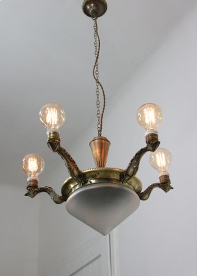 Art Deco Brass & Glass Chandelier-HGJ-1170117