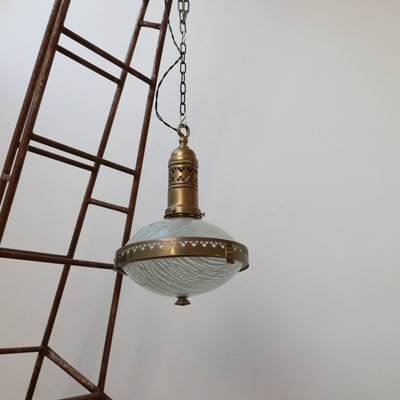 Art Deco Brass & Glass Pendant Lamp, 1930s-JRP-865062