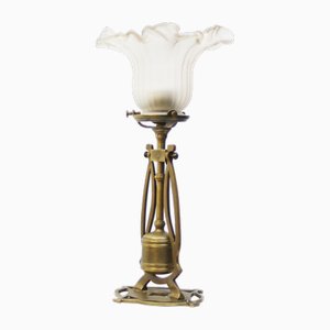 Art Deco Brass Glass Table Desk Lamp, 1920s-BLS-2025983