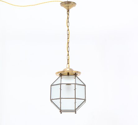 Art Deco Brass Lantern With Beveled Cut Glass, 1920s-MY-1245405