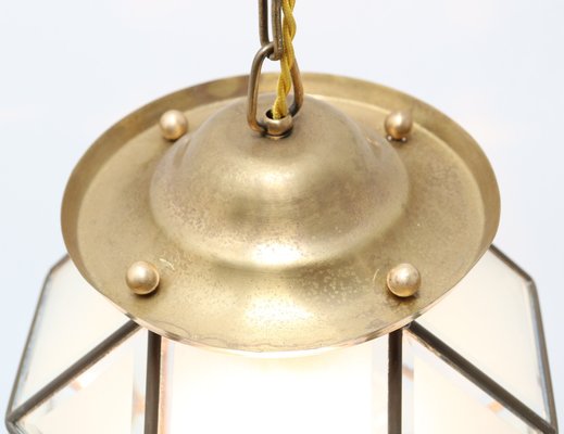 Art Deco Brass Lantern With Beveled Cut Glass, 1920s-MY-1245405