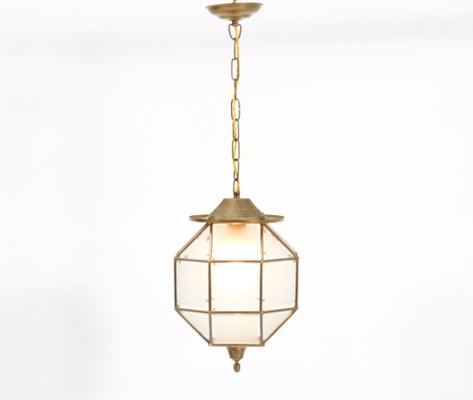 Art Deco Brass Lantern With Original Cut Glass, 1920s-MY-1216172