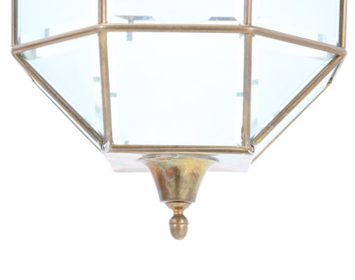 Art Deco Brass Lantern With Original Cut Glass, 1920s-MY-1216172