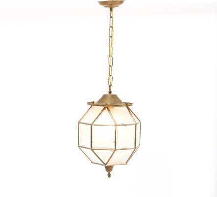 Art Deco Brass Lantern With Original Cut Glass, 1920s-MY-1216172