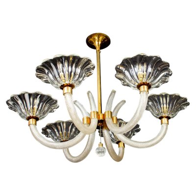 Art Deco Brass Mounted Murano Glass Chandelier by Ercole Barovier, 1940s-MBH-1031633