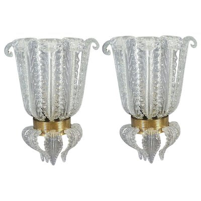 Art Deco Brass Mounted Murano Glass Sconces by Ercole Barovier, 1940, Set of 2-MBH-1750882