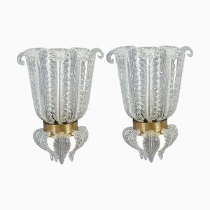 Art Deco Brass Mounted Murano Glass Sconces by Ercole Barovier, 1940, Set of 2-MBH-1750882