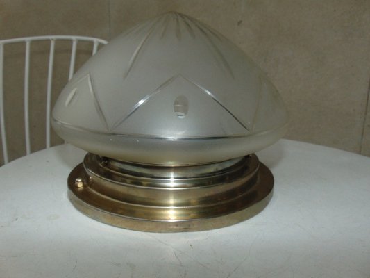 Art Deco Brass Nickel-Plated Ceiling Lamp, 1920s-CAQ-1335483