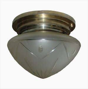 Art Deco Brass Nickel-Plated Ceiling Lamp, 1920s-CAQ-1335483