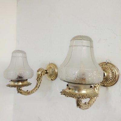 Art Deco Brass Sconces, 1930s, Set of 2-RGF-863487