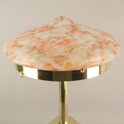 Art Deco Brass Table Lamp with Colored Marbled Glass Shade, Vienna, 1930s-KDB-1703455