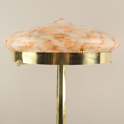 Art Deco Brass Table Lamp with Colored Marbled Glass Shade, Vienna, 1930s-KDB-1703455