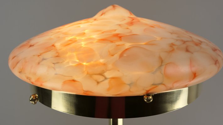 Art Deco Brass Table Lamp with Colored Marbled Glass Shade, Vienna, 1930s-KDB-1703455