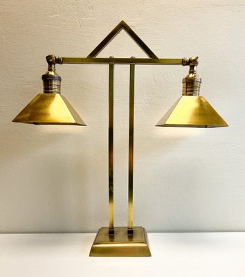 Art Deco Brass Twin Desk Lamp, 1940s-WZZ-1814446