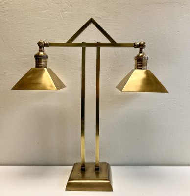 Art Deco Brass Twin Desk Lamp, 1940s-WZZ-1814446