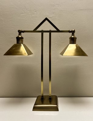 Art Deco Brass Twin Desk Lamp, 1940s-WZZ-1814446