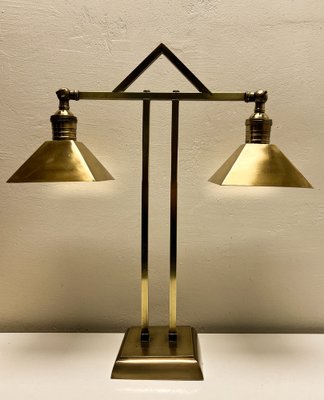 Art Deco Brass Twin Desk Lamp, 1940s-WZZ-1814446