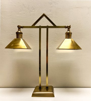 Art Deco Brass Twin Desk Lamp, 1940s-WZZ-1814446