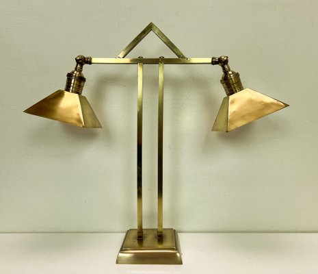 Art Deco Brass Twin Desk Lamp, 1940s-WZZ-1814446