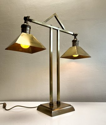 Art Deco Brass Twin Desk Lamp, 1940s-WZZ-1814446